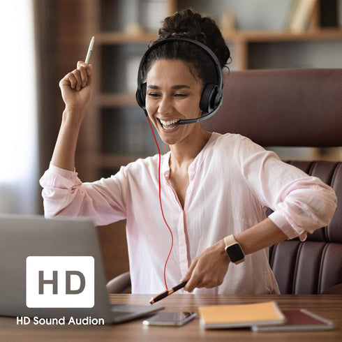 Headset Headset USB with Microphone for PC/Laptop, Wired Headphones with Noise Cancelling Mic, USB C & USB A, All-day