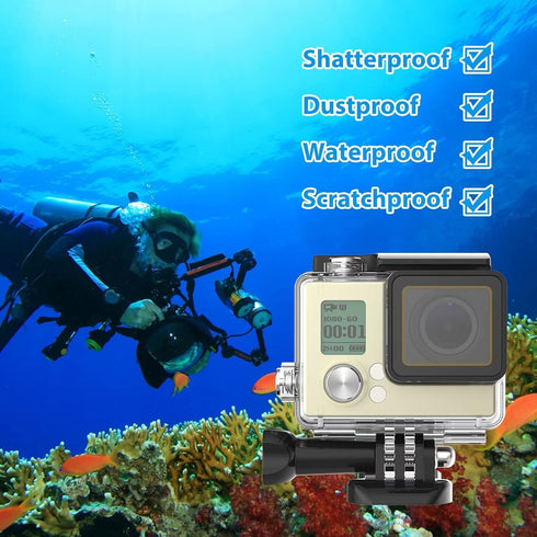 HONGDAK Waterproof Housing Case for GoPro Hero 4/3/3+, 60M Underwater Protective Dive Housing Shell with Accessories