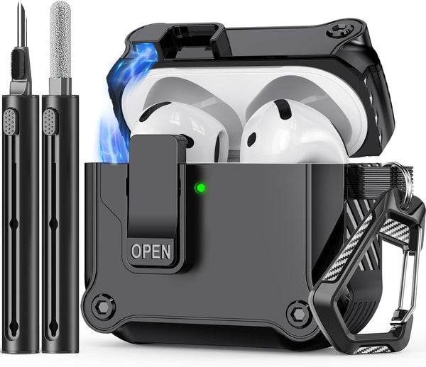 Inesore Compatible with AirPods 4th Generation Case with Cleaner Kit, Automatic Snap Switch Secure Charging Cover