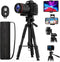 MoKo 70" Camera Tripod for iPad, iPhone, DSLR, SLR, with Travel Bag, Phone Holder, Wireless Remote, and Webcam