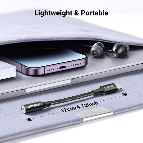 UGREEN Lightning to 3.5mm Headphone Adapter, MFi Certified, Compatible with iPhone 14 Pro Max/14 Plus/13/12/11/SE,