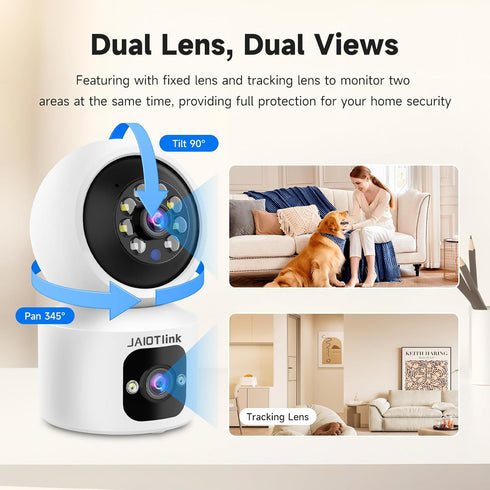 JAIOTlink 360 2.5k 2.4G/5G Indoor Pet Security Camera for Dog Cat, Pan Tilt Baby Monitor, Dual-Lens WiFi Camera