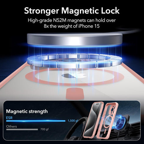 ESR iPhone 15 Pro Case Set, Individual Lens Protectors, Full-Coverage Military-Grade Protection, Clear Pink