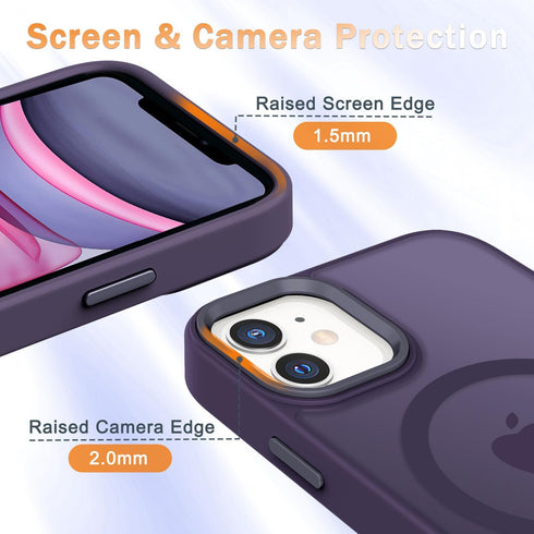iPhone 11 Case: Matte Magnetic with 1 Screen Protector, Compatible with MagSafe, Translucent Frosted Slim Cover - Purple