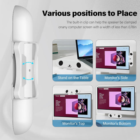 USB Speakers for Desktop Monitor, Single USB Desktop PC Speaker with Loud Sound, Volume Control, White