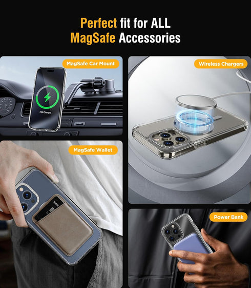 Miracase Designed for iPhone 15 Pro Case - Clear Glitter, Compatible with MagSafe, Magnetic Ring Holder, Shockproof