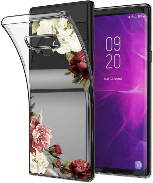 Galaxy Note 9 Case with Flowers, Slim Shockproof Clear Floral Pattern TPU Back Cover for Samsung Galaxy Note 9