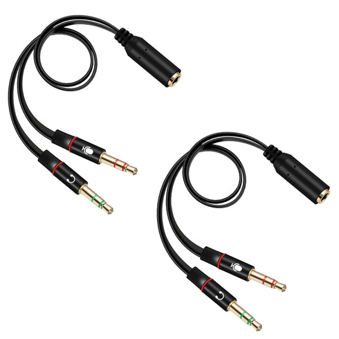 SaiTech IT 3.5mm Headphone Splitter for Computer, 3.5mm to 2 Dual Mic Audio Y Splitter Cable, 2 Pk Black