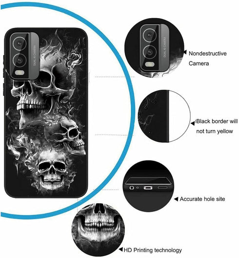 Ultra-Thin Soft Black TPU Shockproof Protection Case for Nokia C210 with Skull Design