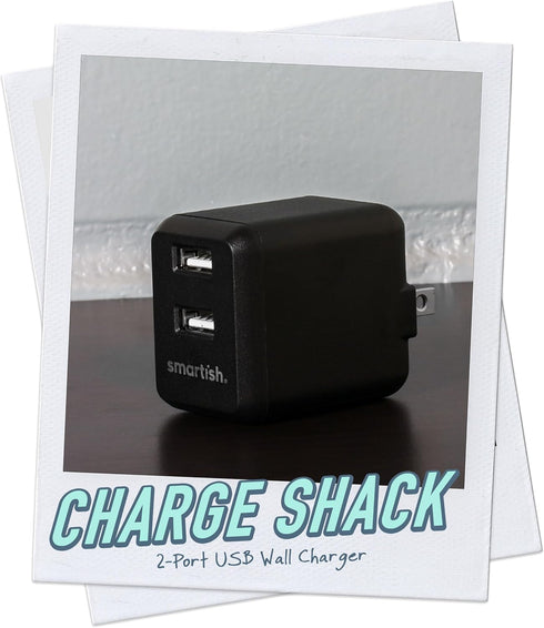 Smartish 2 Port USB Wall Charger - Charge Shack Maximum Speed 4.8 Amp Quick Charger Compatible with iPhone Android and All USB Devices (Silk) - Black