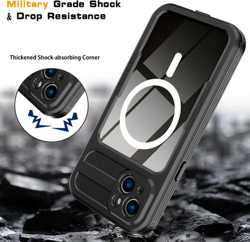 Waterproof Case for iPhone 15, Built-in Screen Protector, Shockproof Dustproof Full Body Cover Compatible with Magsafe
