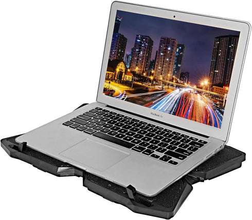 Portable Metal Mesh Laptop Cooler Pad, 4 Quiet Fans with Red LED Light, Adjustable Height, Black