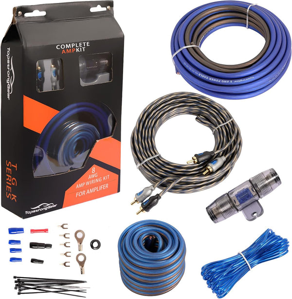 TOPSTRONGGEAR Complete Amp Kit, 8 Gauge True 8 AWG Amplifier Subwoofer Installation Wiring Cables