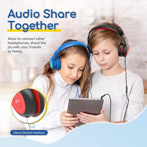 EarFun 2Packs Kids Headphones Wired with Microphone, 85/94dB Volume Limit, Portable Headphones for School/Tablet