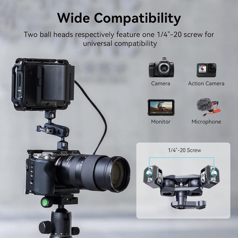 SMALLRIG 1/4 Camera Magic Arm, Flexible Articulating Arm with Screws, Field Monitor Mount with Dual Ballhead, Aluminum