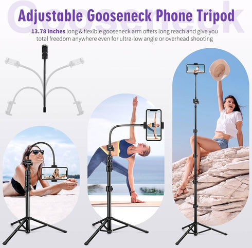 Nineigh 80" Phone Tripod, Selfie Stick Cellphone Tripod, Aluminum Tripods Stand for Video Photo Vlog, Travel Tripods