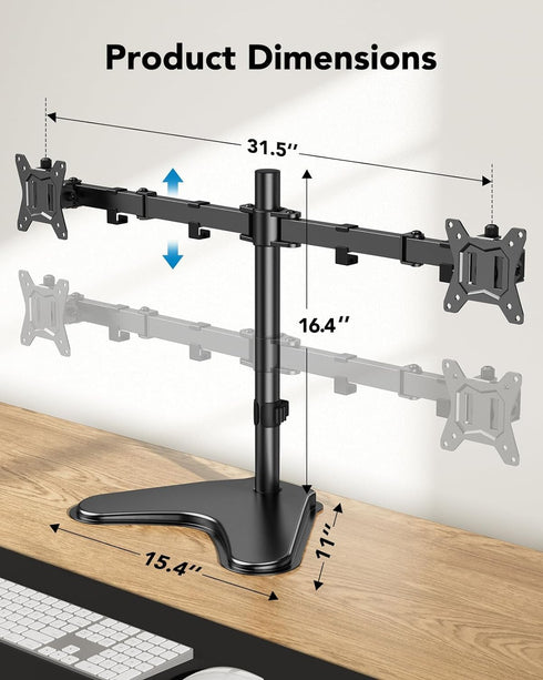 HUANUO 32 inches 17.6lbs 2 Dual Monitor Stand up to per Arm, High-Grade Aluminum Free Standing Dual Monitors Mount
