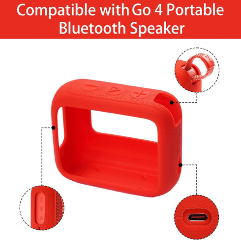 co2CREA Silicone Cover Case for JBL Go 4 Waterproof Bluetooth Speaker, Portable Travel Case with Carabiner (Red Case)