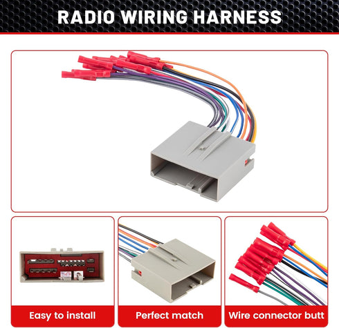 RED WOLF Radio Harness for Ford 2003-Up F150 Focus Explorer Lincoln MKX, Aftermarket Stereo Power Speaker Wiring Harness