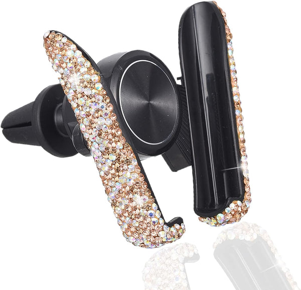 Gold AB Color Plated Bling Crystal Car Phone Mount, Universal Air Vent Holder
