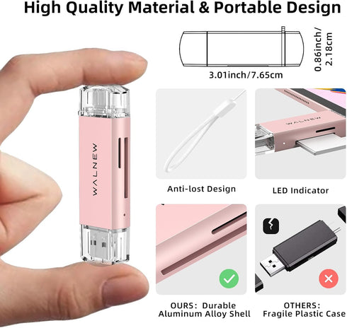 WALNEW 3.0 SD Card Reader, USB and USB-C to SD/TF Memory Card Adapter for Mac,MacBook,Computer/PC,Laptop,iPad,Samsung