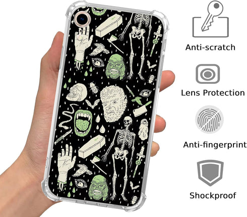 Witchy Skull Art Case Compatible with iPhone XR, Aesthetic Dark and Green Witchcraft Skeleton Bones Case for iPhone XR for Teens Men and Women, Trendy Cool TPU Bumper Phone Case Cover