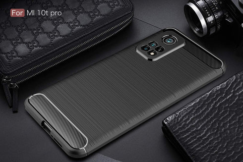 Case Compatible with Xiaomi Mi 10T/10T Pro, Carbon Fiber Texture Design Shock Absorption Case (Black)