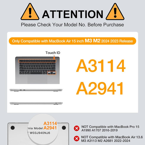 MOSISO MacBook Air 15 inch Case 2024 2023 Release M3 A3114 M2 A2941 with Touch ID, Hard Shell, Sleeve Bag, Keyboard