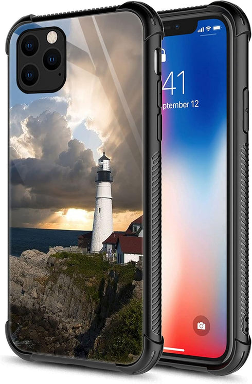 CARLOCA Shockproof Anti-Scratch Hard Acrylic Case for iPhone 13 Pro, Lighthouse Beacon Clouds Identity Graphic Design