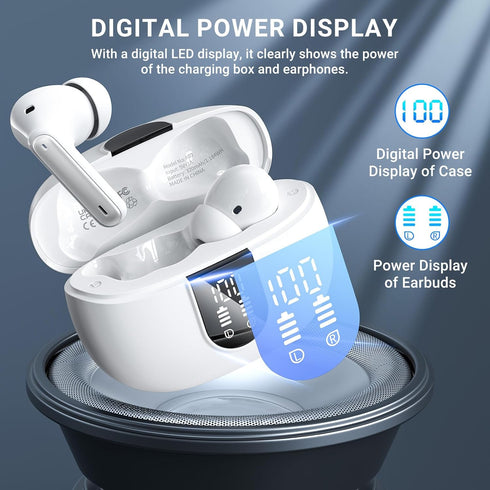 Wireless Earbuds, 2024 HiFi Stereo Headphones with 4 ENC Noise Canceling Mic, 42H Playtime, Bluetooth 5.3, White