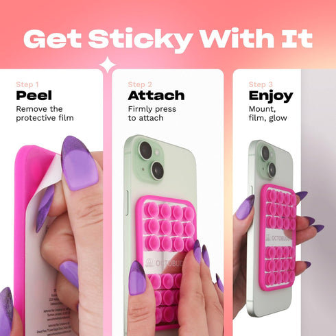 OCTOBUDDY 2.6 3.9, Mirror - OG Suction Cup Phone Mount - Silicone Suction Grip Mobile Holder with Built-in Mirror