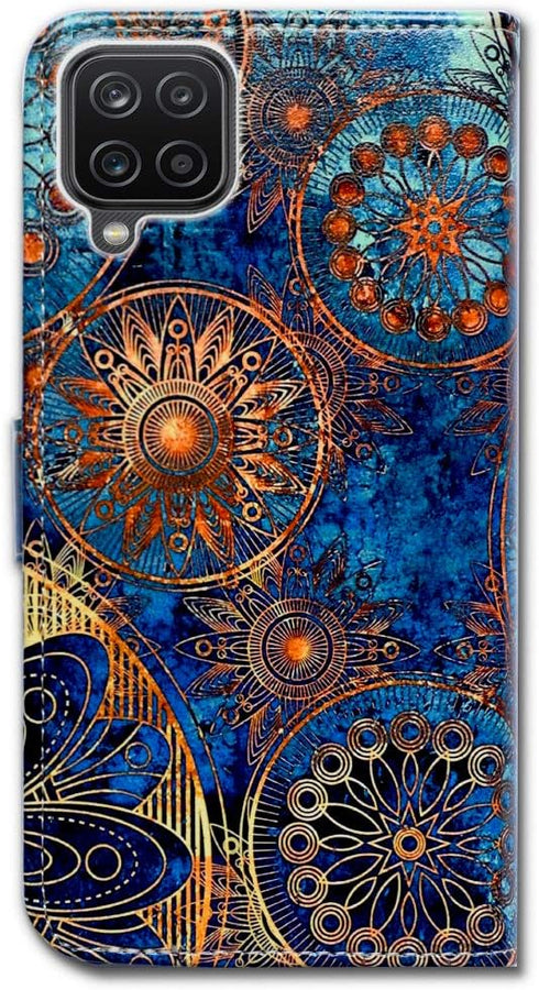Galaxy A12 Case, Gorgeous Colours Circle Mandala Leather Flip Wallet Cover with Card Slot Holder Kickstand