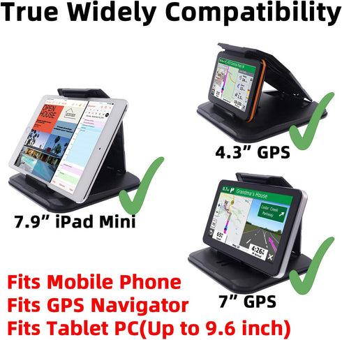 Dashboard GPS Mount, Fits 4.3"-9.6" Screens, Universal Compatible with All Smartphones and Tablets, Easy to Mount and Clean, Ideal for Navigation and Entertainment