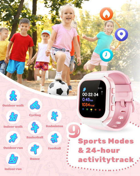 Smart Watch for Kids, Fitness Tracker with Pedometer, Heart Rate Monitor, Sleep Tracker, IP68 Waterproof, Kids Gift Pink