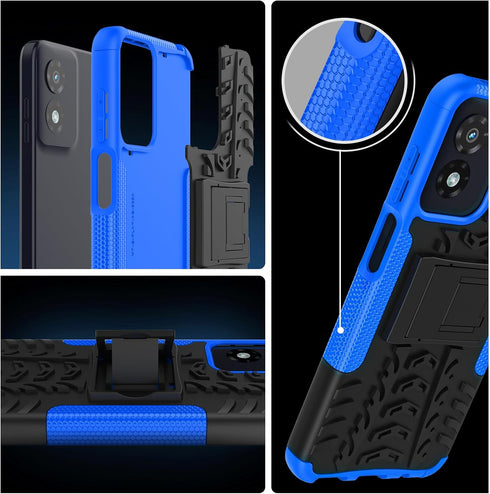 Moto G Play 2024 Case with 2 Pack Screen Protector, Heavy Duty Shockproof Bumper Cover with Kickstand (Blue)
