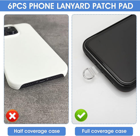Phone Lanyard Patch Pad, 6Pcs Universal Phone Tether Tab Connector with Metal Ring for Cellphones Safety Drop