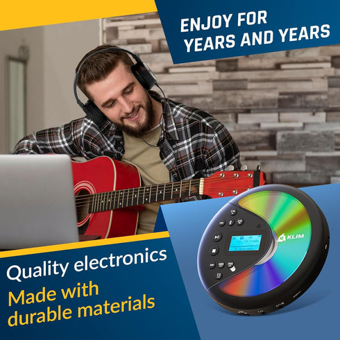 KLIM MP3 Discover with Headphones - Portable CD Player Walkman with Long-Lasting Battery - New - Radio FM - Compatible