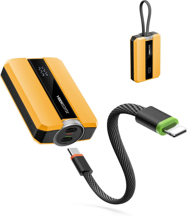 VEEKTOMX PD 30W Super Fast Charging Portable Charger 10000mAh, Small Power Bank with Detachable USB C Dual Ports