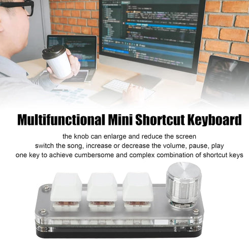 Yoidesu Mini 3 Key Keypad with Knob, One Handed Macro Mechanical Keyboard, 3 Fully Programmable Keys for Office, Games