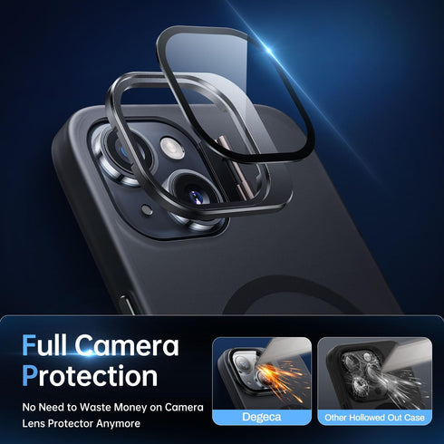 iPhone 13/14 Case, Black Military Grade Drop Protection, MagSafe Compatible, Built-in Stash Stand & Camera Lens