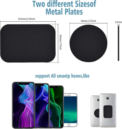 Mount Metal Plate for Cell Phone Magnet Holder with Strong Adhesive Sticker, 2 Round and 2 Rectangle