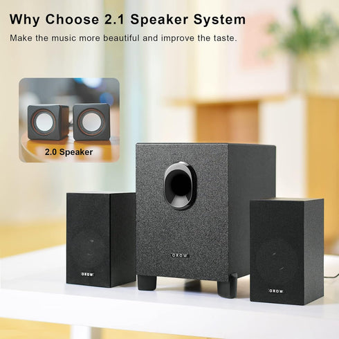 OROW S211 USB-Powered 2.1 Multimedia Speakers System with Subwoofer, 16W Computer Speakers for PC/PS4/TV