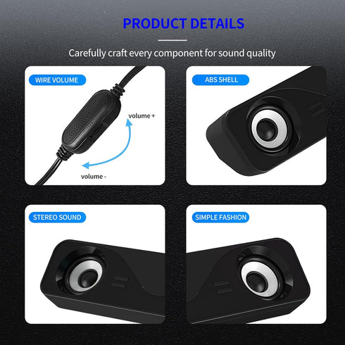 Portable Mini Sound Bar, USB Powered Desktop Computer Speakers for Gaming Laptop