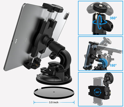 Heavy Duty Suction Car Tablet Mount for Windshield, Dashboard Holder for iPad Pro, Galaxy Tabs, 4-12.9" & Camera