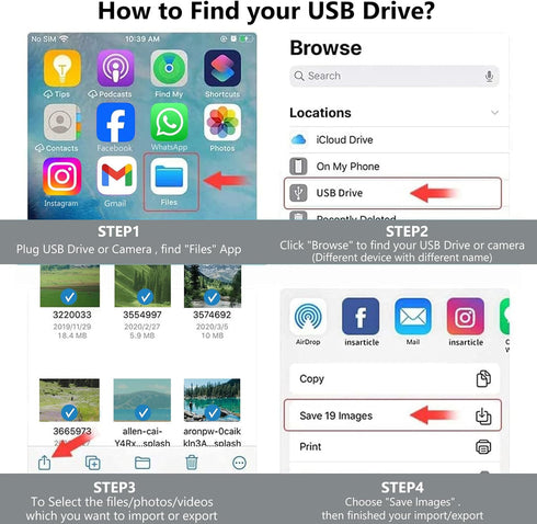 Lightning to USB Camera Adapter with Charging Port for iPhone, Portable USB 3.0 Female OTG Cable for iPad to Connect