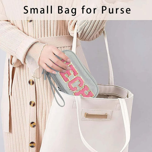 Electronics Accessories Organizer Bag | Compact Waterproof Case with Chenille Letter Patch TECH for Women