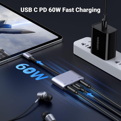 UGREEN USB C to 3.5mm Audio Adapter 3 in 1 Charger and Headphone Splitter with PD 60W