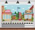 CORFOTO 10x8ft Fabric Town Street Backdrop Ice Cream Coffee Shop Red Phone Booth Urban Scene Photography Background