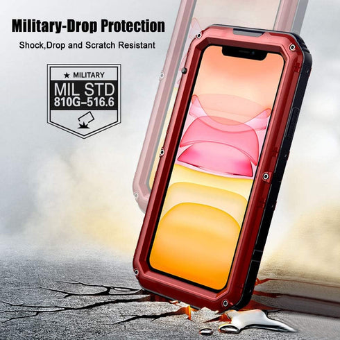 Beasyjoy Waterproof Metal Case for iPhone 11, Heavy Duty Built-in Screen Full Body Protective Shockproof Dustproof