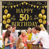 Trgowaul 50th Birthday Backdrop Gold and Black, 5.9 x 3.6 Ft Happy Birthday Party Decorations Banner for Photography